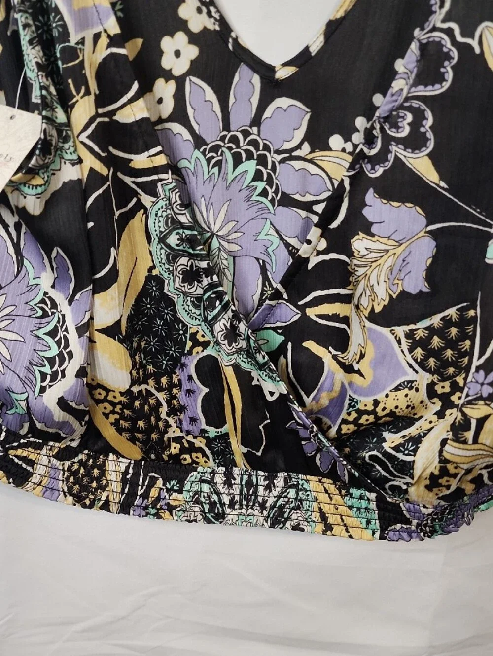 Free People Intimately Free Black Floral Print Crop Blouse Size XL New With Tag